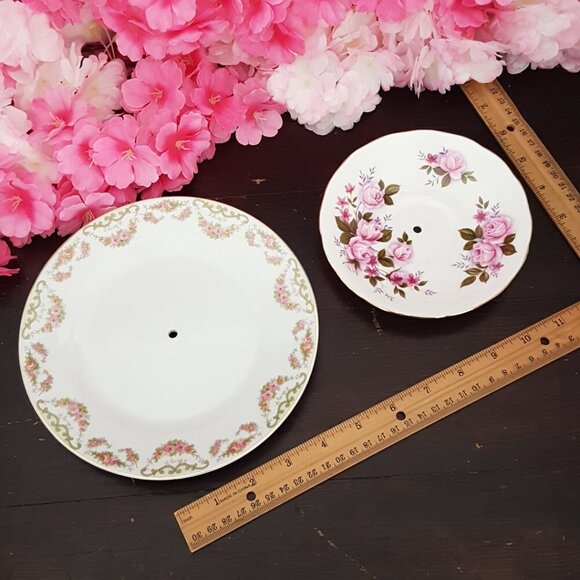 Handmade 2 Tier Cake Stand Pink Roses Jewelry Trinket Tray Tea Party Decor Gift - Picture 4 of 7